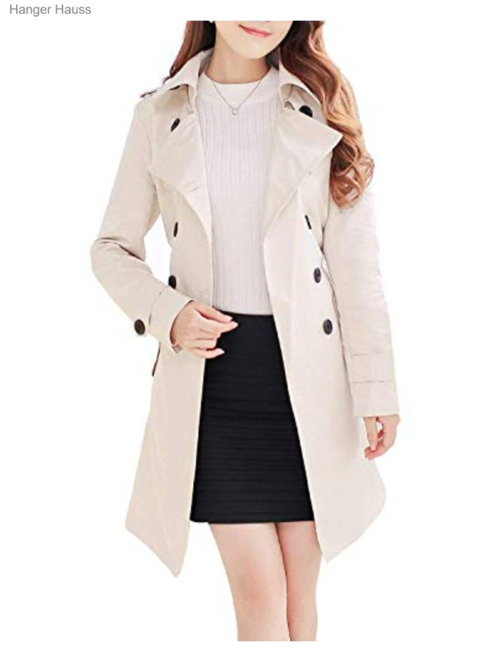 Women's Double-Breasted Trench Coat Waterproof Slim Fit Belted Long Sleeve